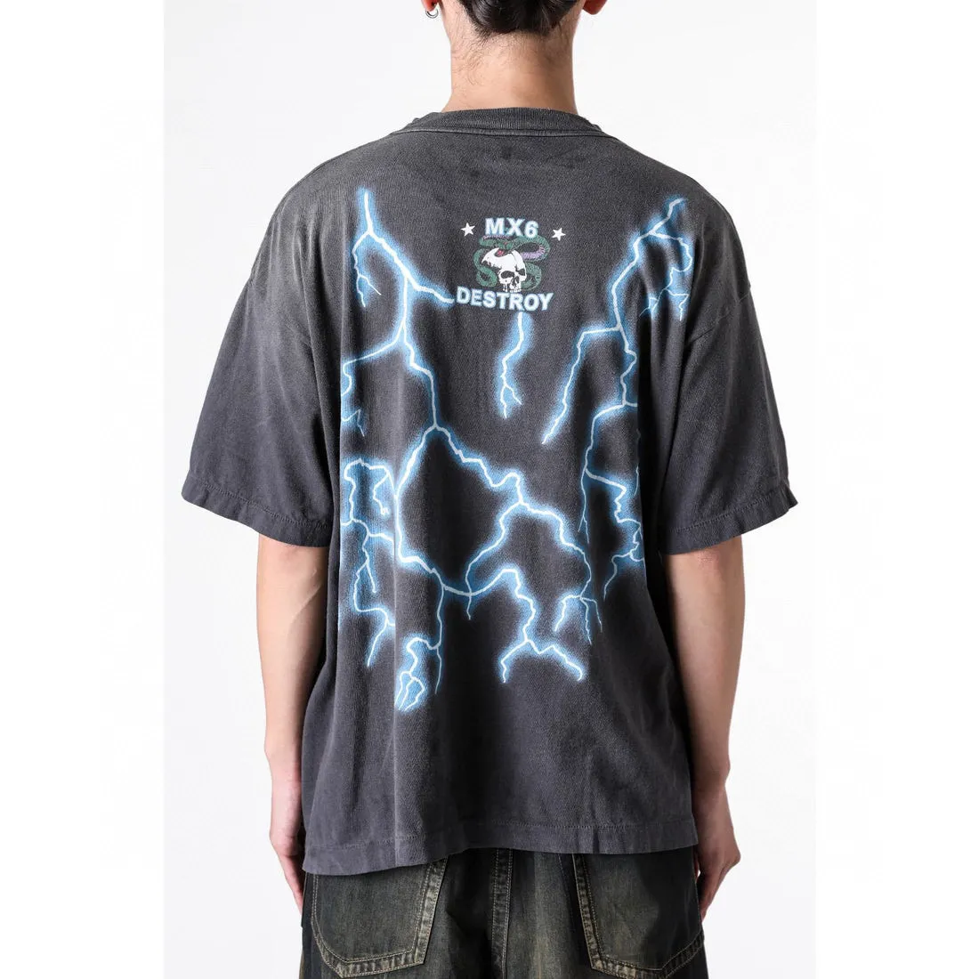 SAINT Mxxxxxx MEDUSA SS TEE/BLK Medusa Hydra retro sulfur-dyed short-sleeves, washed black S-XL, cylindrical fabric with no side seams, the open width is almost meaningless, Assute ready-to-wear dyeing, the whole piece faded, collar and cuffs frayed, many hangings, oversized printing position, genuine level restoration, customized joint main mark/wash mark/with little angel anti-counterfeiting
